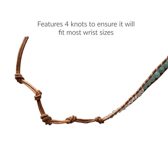 Wrap Bracelet Tan Leather with Amazonite Beads (simulated) - Picture 3 of 3